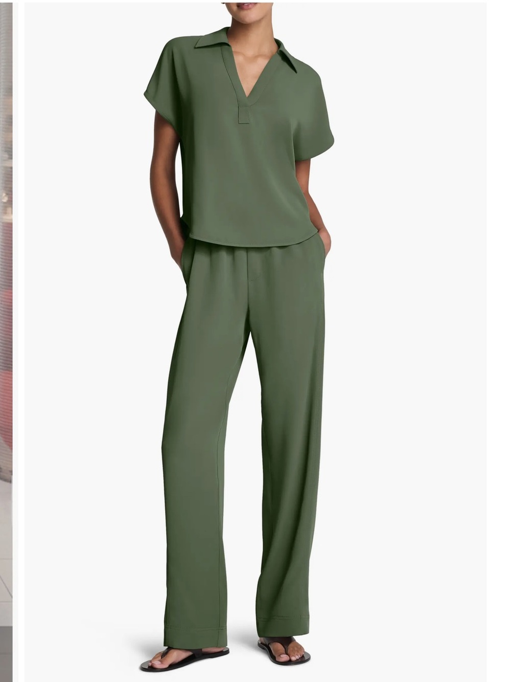SPANX CarryOn Collared Tee Oversized Short Sleeve Shirt Eucalyptus Green Large - Picture 8 of 8